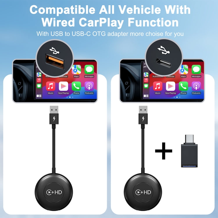 USB and HDMI Wired to Wireless CarPlay Auto Adapter, Specification:Round(White) - free shipping - PMC Jewellery - Order now!