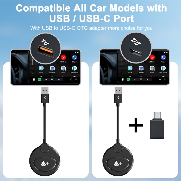 USB Interface Wired to Wireless CarPlay Auto Adapter for Android, Specification:Round(Black) - free shipping - PMC Jewellery - Order now!