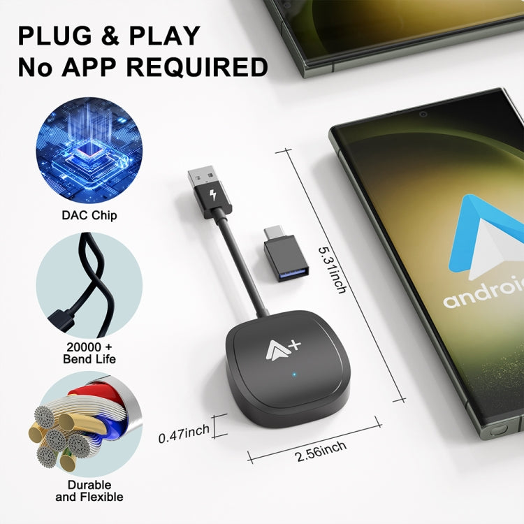 USB Interface Wired to Wireless CarPlay Auto Adapter for Android, Specification:Square(Black) - free shipping - PMC Jewellery - Order now!