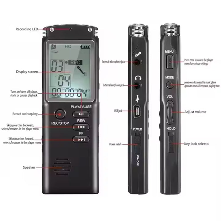 T60 Smart HD Noise Cancelling Voice Recorder MP3 Player, Memory:8GB(Black) - Recording Pen by PMC TechLife | Online Shopping South Africa | PMC TechLife | Buy Now Pay Later Mobicred