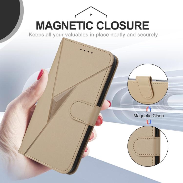 For iPhone 17 Pro Triangle Pattern Buckle Clasp Leather Phone Case(Gold) - free shipping - PMc TechLife - Order now!