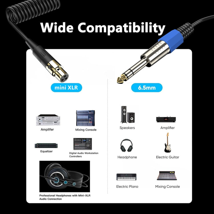 Mini 4 Pin XLR to 6.35mm Stereo Microphone Aux Audio Cable Coiled Adapter Cable, Length: 0.5m(Black) - Microphone Audio Cable & Connector by PMC TechLife | Online Shopping South Africa | PMC TechLife | Buy Now Pay Later Mobicred