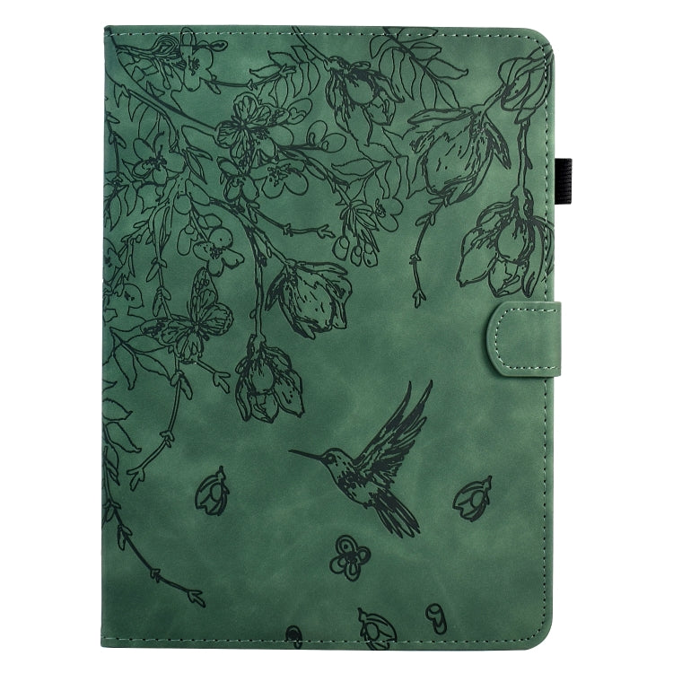 For Samsung Galaxy Tab S9 Flowers and Bird Embossed Smart Leather Tablet Case(Green) - free shipping - PMC Jewellery - Order now!