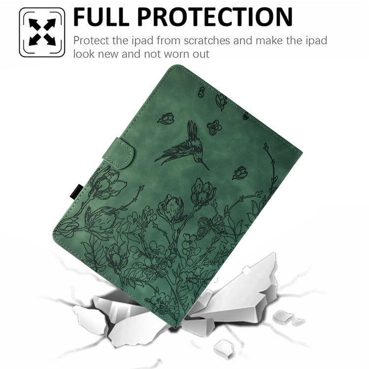 For Samsung Galaxy Tab S9 Flowers and Bird Embossed Smart Leather Tablet Case(Green) - free shipping - PMC Jewellery - Order now!