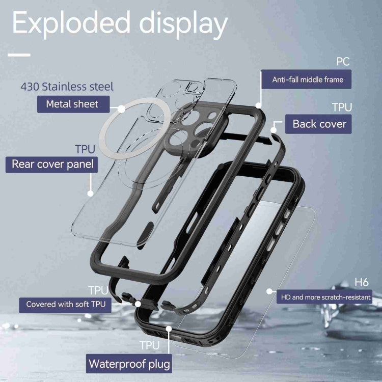 For iPhone 16 Pro RedPepper IP68 Waterproof Triple-proof MagSafe Phone Case(Black) - free shipping - PMC Jewellery - Order now!