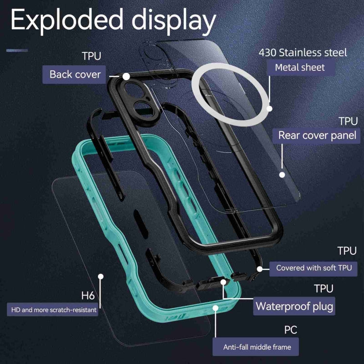 For iPhone 16 Plus RedPepper IP68 Waterproof Triple-proof MagSafe Phone Case(Black Blue) - free shipping - PMC Jewellery - Order now!