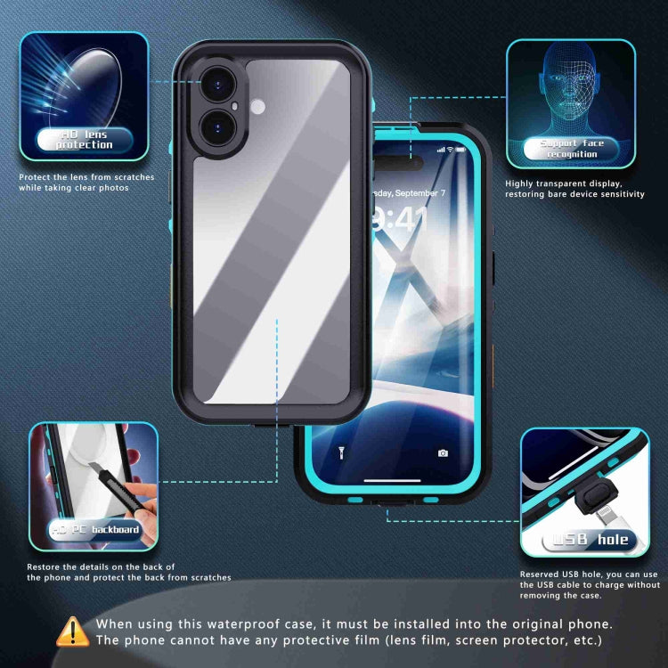 For iPhone 16 Plus RedPepper Transparent Dot IP68 Waterproof Triple-proof Phone Case(Black Blue) - free shipping - PMC Jewellery - Order now!