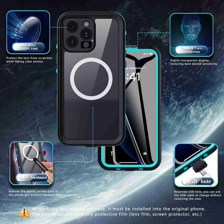 For iPhone 16 Pro RedPepper Transparent Dot IP68 Waterproof Triple-proof MagSafe Phone Case(Black Blue) - free shipping - PMC Jewellery - Order now!