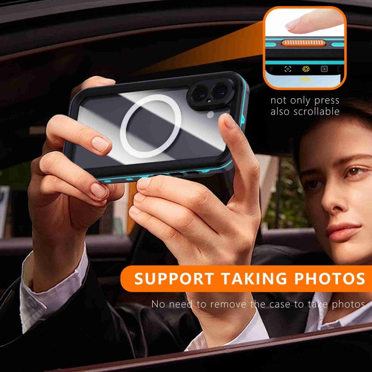 For iPhone 16 Plus RedPepper Transparent Dot IP68 Waterproof Triple-proof MagSafe Phone Case(Black Blue) - free shipping - PMC Jewellery - Order now!