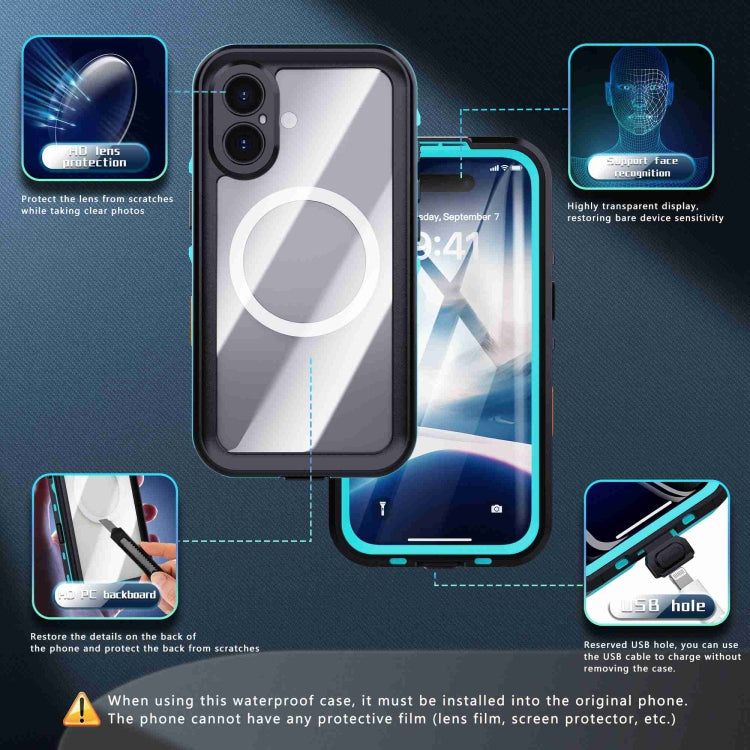 For iPhone 16 RedPepper Transparent Dot IP68 Waterproof Triple-proof MagSafe Phone Case(Black Blue) - free shipping - PMC Jewellery - Order now!