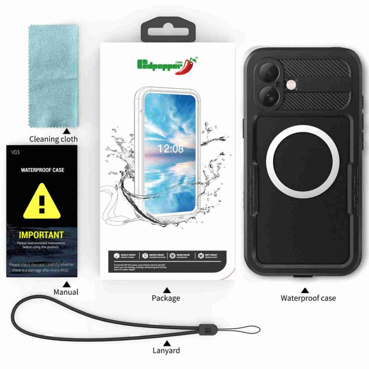 For iPhone 16 Plus RedPepper IP68 Waterproof Triple-proof MagSafe Phone Case(Black) - free shipping - PMC Jewellery - Order now!