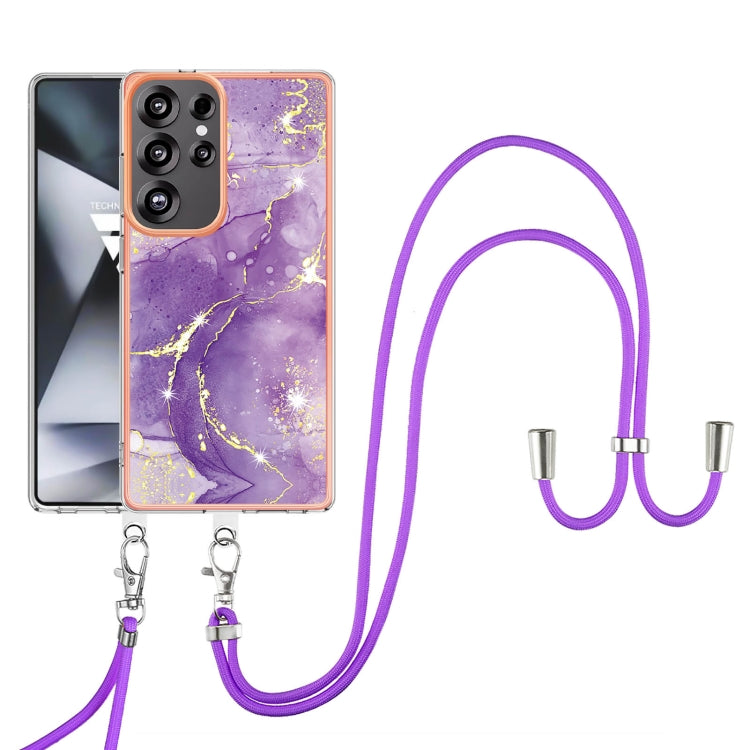 For Samsung Galaxy S25 Ultra 5G Electroplating Marble Dual-side IMD Phone Case with Lanyard(Purple 002) - Galaxy S25 Ultra 5G Cases by PMC TechLife | Online Shopping South Africa | PMC TechLife | Buy Now Pay Later Mobicred