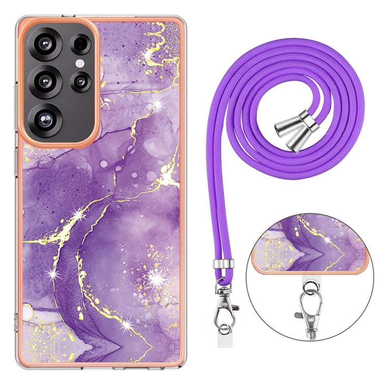 For Samsung Galaxy S25 Ultra 5G Electroplating Marble Dual-side IMD Phone Case with Lanyard(Purple 002) - Galaxy S25 Ultra 5G Cases by PMC TechLife | Online Shopping South Africa | PMC TechLife | Buy Now Pay Later Mobicred