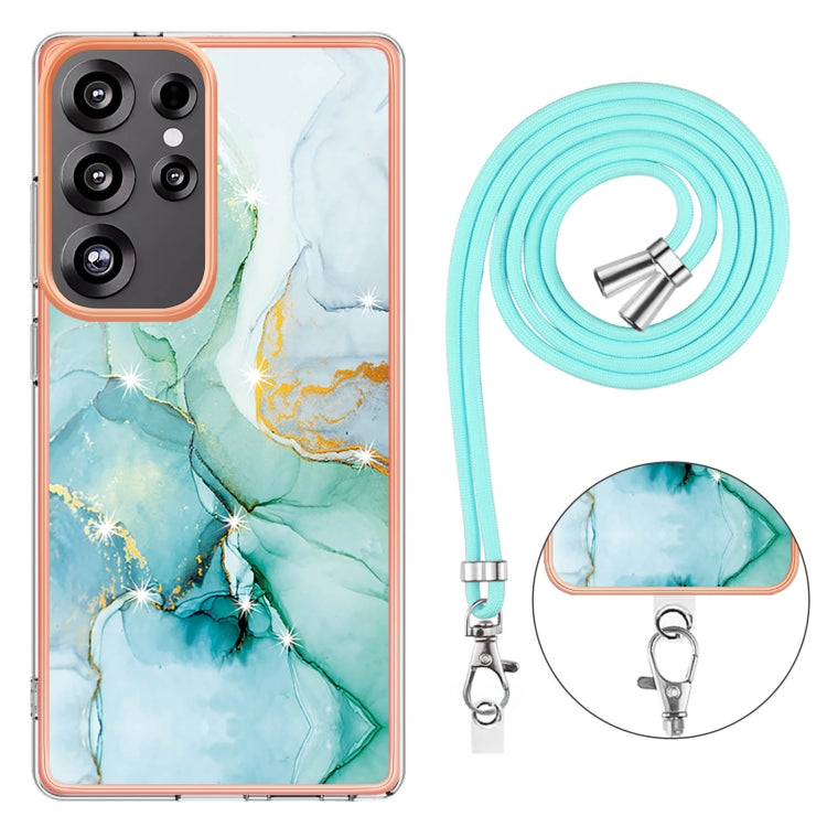 For Samsung Galaxy S25 Ultra 5G Electroplating Marble Dual-side IMD Phone Case with Lanyard(Green 003) - Galaxy S25 Ultra 5G Cases by PMC TechLife | Online Shopping South Africa | PMC TechLife | Buy Now Pay Later Mobicred