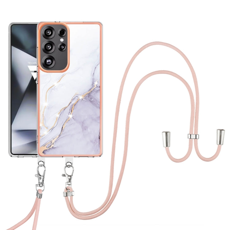 For Samsung Galaxy S25 Ultra 5G Electroplating Marble Dual-side IMD Phone Case with Lanyard(White 006) - Galaxy S25 Ultra 5G Cases by PMC TechLife | Online Shopping South Africa | PMC TechLife | Buy Now Pay Later Mobicred