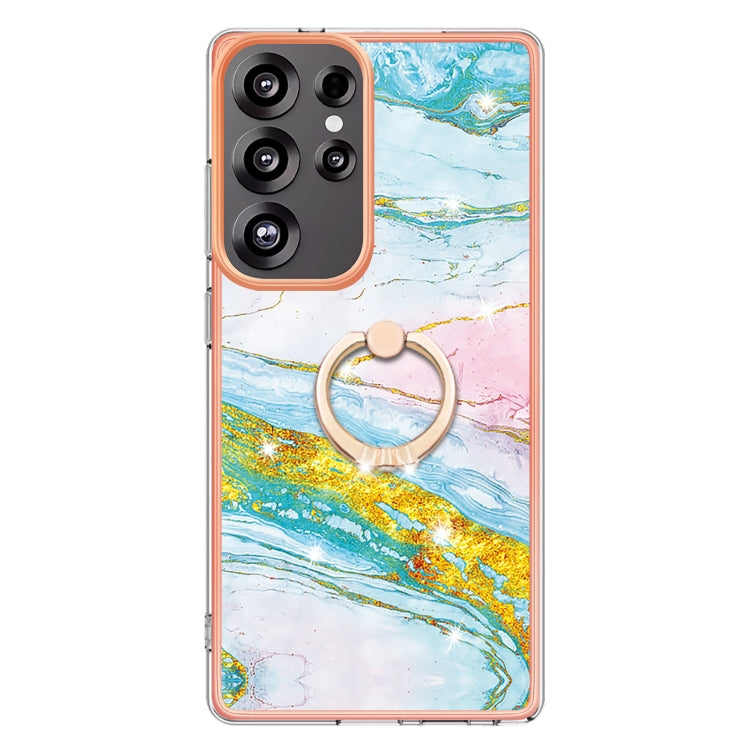 For Samsung Galaxy S25 Ultra 5G Electroplating Marble IMD TPU Phone Case with Ring Holder(Green 004) - Galaxy S25 Ultra 5G Cases by PMC Jewellery | Online Shopping South Africa | PMC Jewellery | Buy Now Pay Later Mobicred