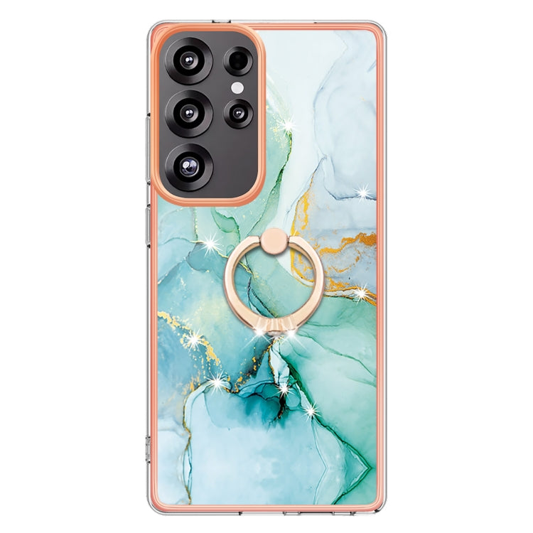 For Samsung Galaxy S25 Ultra 5G Electroplating Marble IMD TPU Phone Case with Ring Holder(Green 003) - Galaxy S25 Ultra 5G Cases by PMC Jewellery | Online Shopping South Africa | PMC Jewellery | Buy Now Pay Later Mobicred