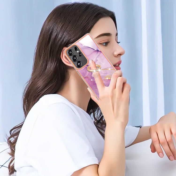 For Samsung Galaxy S25 Ultra 5G Electroplating Marble IMD TPU Phone Case with Ring Holder(Purple 001) - Galaxy S25 Ultra 5G Cases by PMC Jewellery | Online Shopping South Africa | PMC Jewellery | Buy Now Pay Later Mobicred
