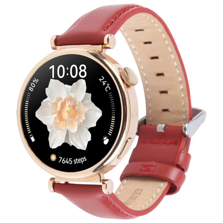 20mm Silver Steel Buckle Genuine Leather Watch Band Wristband(Red) - 20mm Bands by PMc TechLife | Online Shopping South Africa | PMc TechLife | Buy Now Pay Later Mobicred