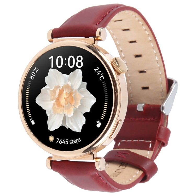 22mm Silver Steel Buckle Genuine Leather Watch Band Wristband(Wine Red) - 22mm Bands by PMc TechLife | Online Shopping South Africa | PMc TechLife | Buy Now Pay Later Mobicred