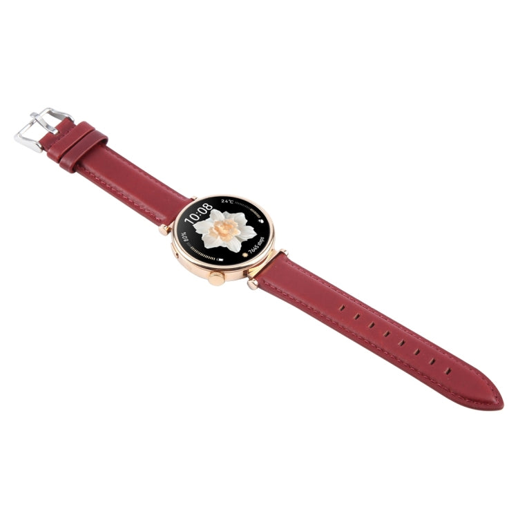22mm Silver Steel Buckle Genuine Leather Watch Band Wristband(Wine Red) - 22mm Bands by PMc TechLife | Online Shopping South Africa | PMc TechLife | Buy Now Pay Later Mobicred