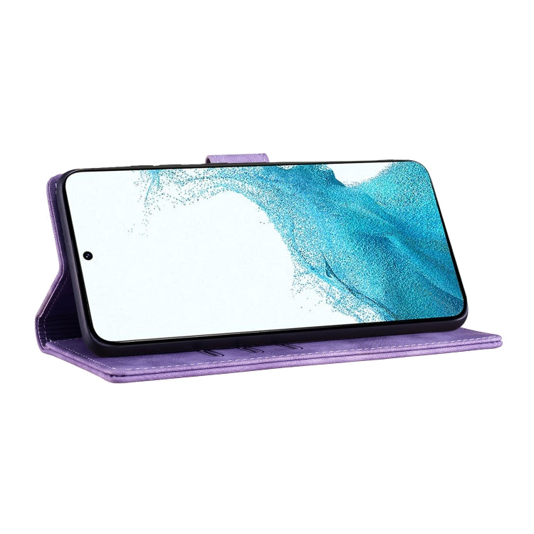 For Samsung Galaxy S25 5G Pen Heart Cat Embossed Leather Phone Case(Purple) - Galaxy S25 5G Cases by PMC TechLife | Online Shopping South Africa | PMC TechLife | Buy Now Pay Later Mobicred