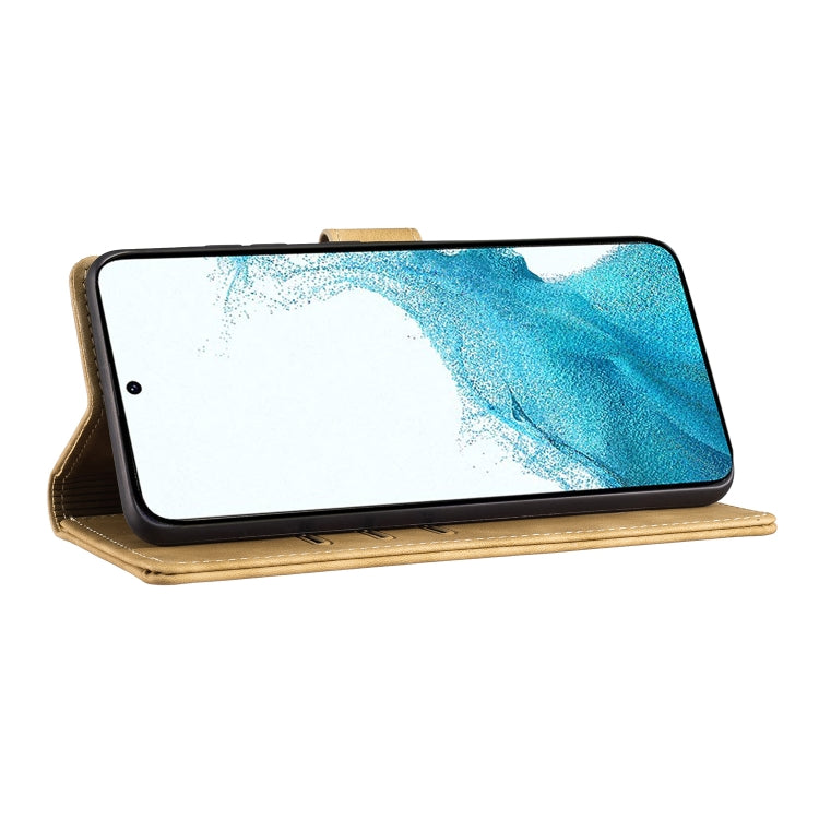 For Samsung Galaxy S25 5G Pen Heart Cat Embossed Leather Phone Case(Apricot) - Galaxy S25 5G Cases by PMC TechLife | Online Shopping South Africa | PMC TechLife | Buy Now Pay Later Mobicred