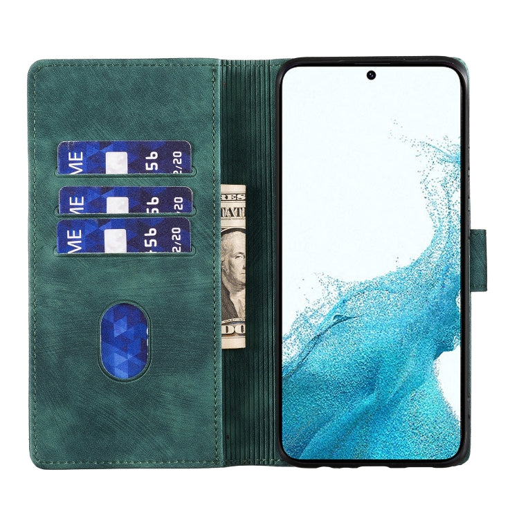 For Samsung Galaxy S25 5G Pen Heart Cat Embossed Leather Phone Case(Green) - Galaxy S25 5G Cases by PMC TechLife | Online Shopping South Africa | PMC TechLife | Buy Now Pay Later Mobicred