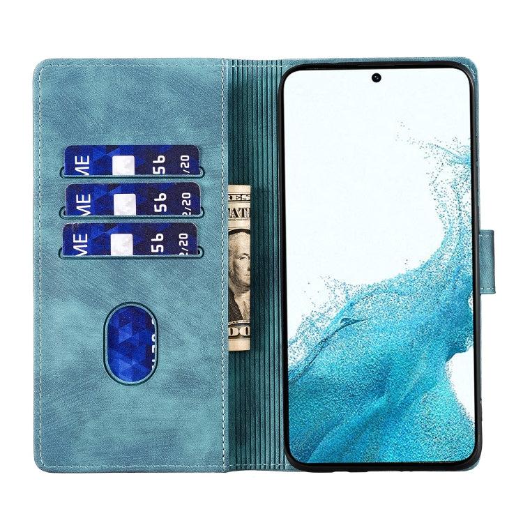 For Samsung Galaxy S25 5G Pen Heart Cat Embossed Leather Phone Case(Blue) - Galaxy S25 5G Cases by PMC TechLife | Online Shopping South Africa | PMC TechLife | Buy Now Pay Later Mobicred