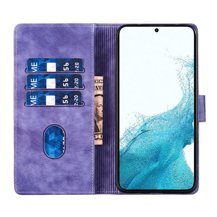 For Samsung Galaxy S25+ 5G Pen Heart Cat Embossed Leather Phone Case(Purple) - Galaxy S25+ 5G Cases by PMC TechLife | Online Shopping South Africa | PMC TechLife | Buy Now Pay Later Mobicred