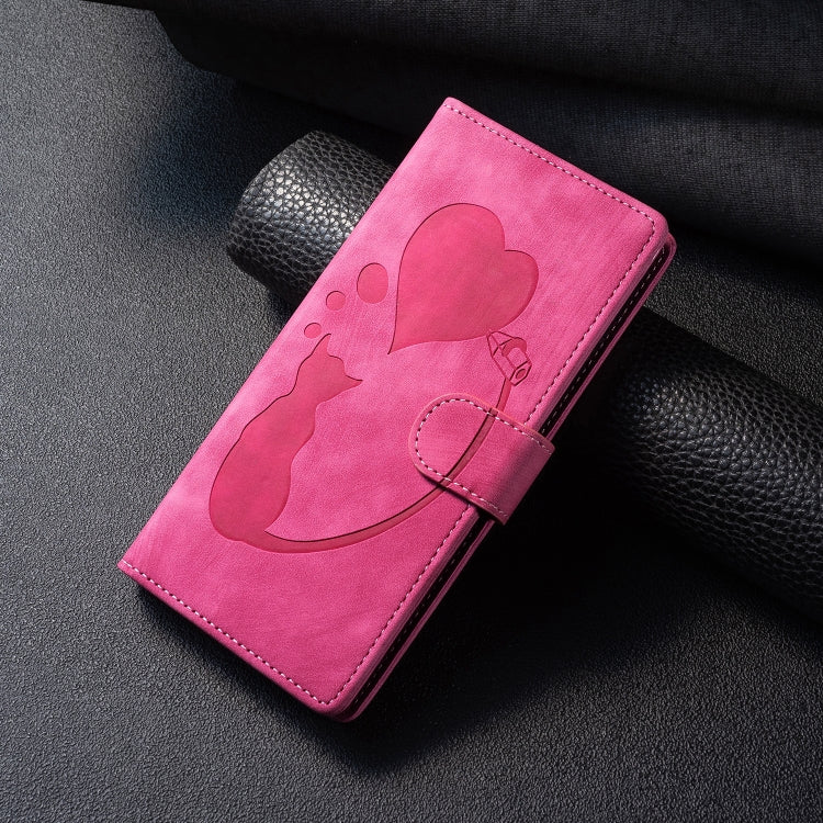 For Samsung Galaxy S25 Ultra 5G Pen Heart Cat Embossed Leather Phone Case(Pink) - Galaxy S25 Ultra 5G Cases by PMC TechLife | Online Shopping South Africa | PMC TechLife | Buy Now Pay Later Mobicred