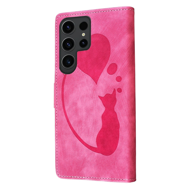 For Samsung Galaxy S25 Ultra 5G Pen Heart Cat Embossed Leather Phone Case(Pink) - Galaxy S25 Ultra 5G Cases by PMC TechLife | Online Shopping South Africa | PMC TechLife | Buy Now Pay Later Mobicred