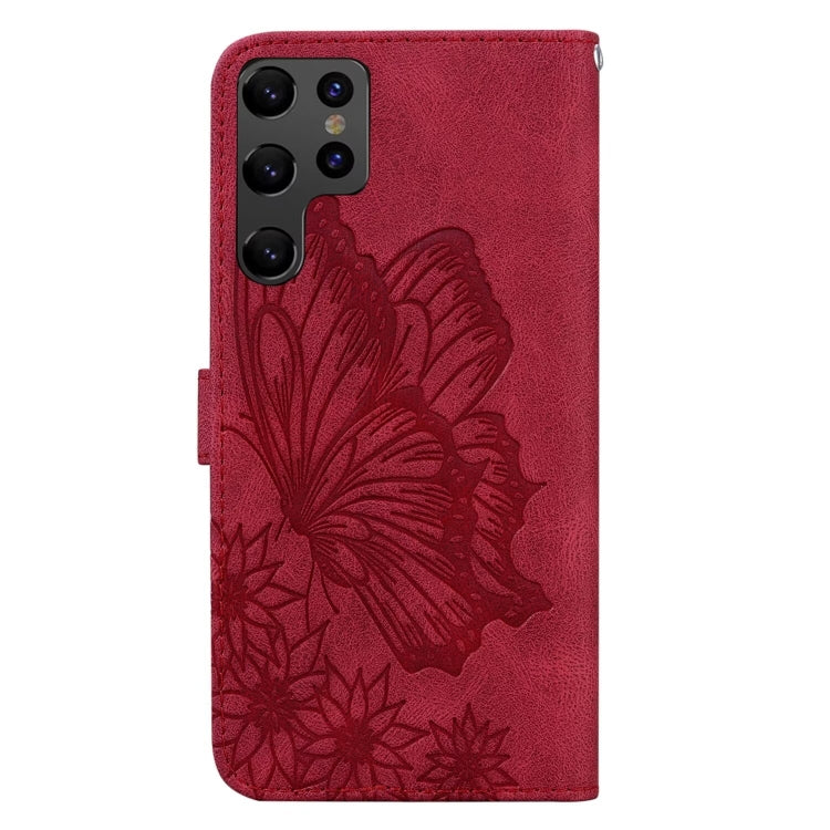 For Samsung Galaxy S25 Ultra 5G Retro Skin Feel Butterflies Embossing Horizontal Flip Leather Phone Case(Red) - Galaxy S25 Ultra 5G Cases by PMC TechLife | Online Shopping South Africa | PMC TechLife | Buy Now Pay Later Mobicred