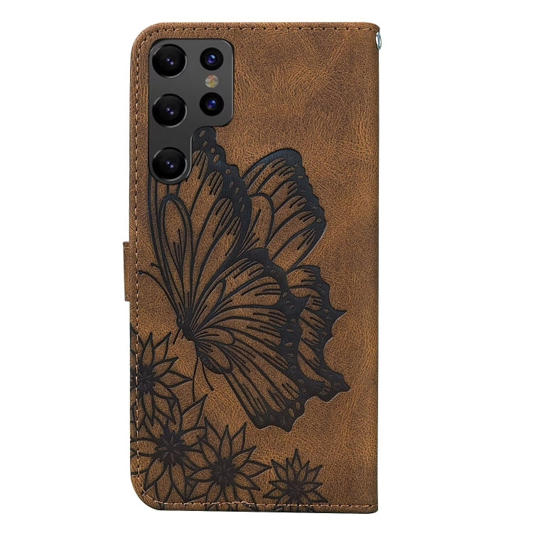 For Samsung Galaxy S25 Ultra 5G Retro Skin Feel Butterflies Embossing Horizontal Flip Leather Phone Case(Brown) - Galaxy S25 Ultra 5G Cases by PMC TechLife | Online Shopping South Africa | PMC TechLife | Buy Now Pay Later Mobicred