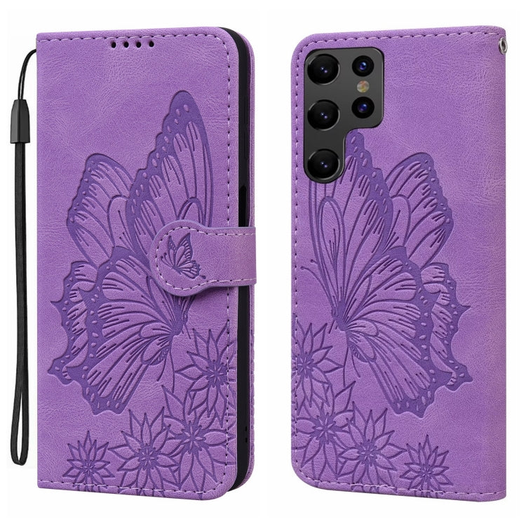 For Samsung Galaxy S25 Ultra 5G Retro Skin Feel Butterflies Embossing Horizontal Flip Leather Phone Case(Purple) - Galaxy S25 Ultra 5G Cases by PMC TechLife | Online Shopping South Africa | PMC TechLife | Buy Now Pay Later Mobicred