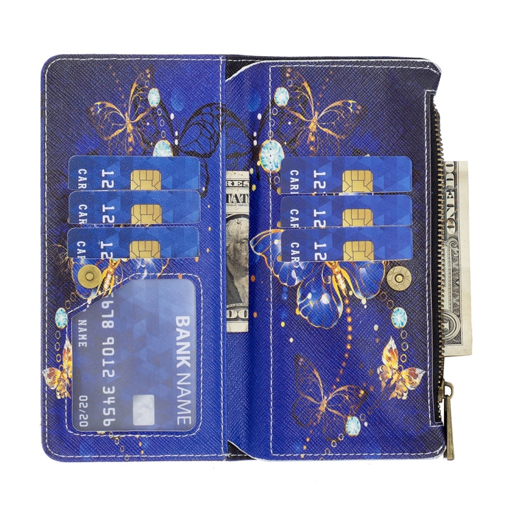 For Samsung Galaxy S25 5G Colored Drawing Pattern Zipper Leather Phone Case(Purple Butterfly) - Galaxy S25 5G Cases by PMC Jewellery | Online Shopping South Africa | PMC Jewellery | Buy Now Pay Later Mobicred