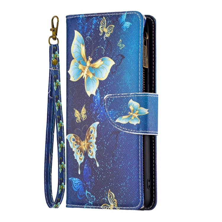 For Samsung Galaxy S25 5G Colored Drawing Pattern Zipper Leather Phone Case(Gold Butterfly) - Galaxy S25 5G Cases by PMC Jewellery | Online Shopping South Africa | PMC Jewellery | Buy Now Pay Later Mobicred