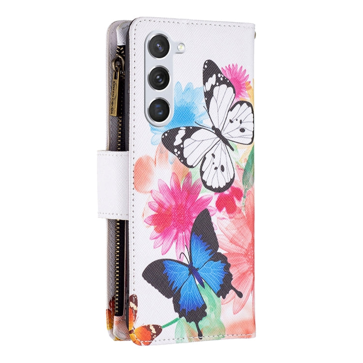 For Samsung Galaxy S25 5G Colored Drawing Pattern Zipper Leather Phone Case(Two Butterflies) - Galaxy S25 5G Cases by PMC Jewellery | Online Shopping South Africa | PMC Jewellery | Buy Now Pay Later Mobicred