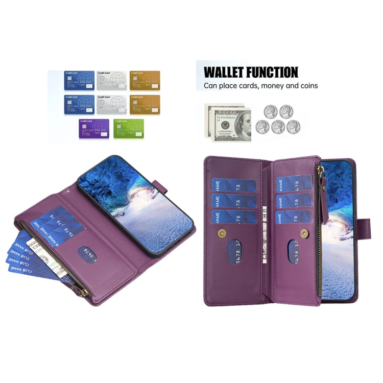 For Samsung Galaxy S25 5G 9 Card Slots Zipper Wallet Leather Flip Phone Case(Dark Purple) - Galaxy S25 5G Cases by PMC TechLife | Online Shopping South Africa | PMC TechLife | Buy Now Pay Later Mobicred