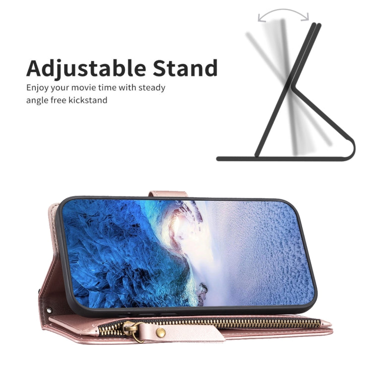 For Samsung Galaxy S25 5G 9 Card Slots Zipper Wallet Leather Flip Phone Case(Rose Gold) - Galaxy S25 5G Cases by PMC TechLife | Online Shopping South Africa | PMC TechLife | Buy Now Pay Later Mobicred