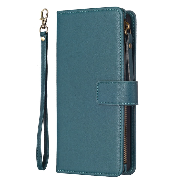 For Samsung Galaxy S25+ 5G 9 Card Slots Zipper Wallet Leather Flip Phone Case(Green) - Galaxy S25+ 5G Cases by PMC Jewellery | Online Shopping South Africa | PMC Jewellery | Buy Now Pay Later Mobicred