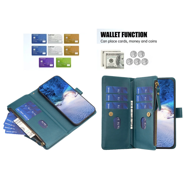 For Samsung Galaxy S25+ 5G 9 Card Slots Zipper Wallet Leather Flip Phone Case(Green) - Galaxy S25+ 5G Cases by PMC Jewellery | Online Shopping South Africa | PMC Jewellery | Buy Now Pay Later Mobicred