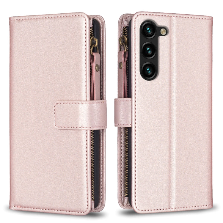For Samsung Galaxy S25+ 5G 9 Card Slots Zipper Wallet Leather Flip Phone Case(Rose Gold) - Galaxy S25+ 5G Cases by PMC TechLife | Online Shopping South Africa | PMC TechLife | Buy Now Pay Later Mobicred