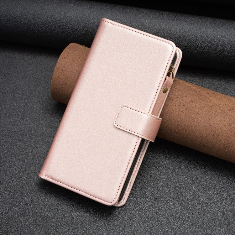 For Samsung Galaxy S25+ 5G 9 Card Slots Zipper Wallet Leather Flip Phone Case(Rose Gold) - Galaxy S25+ 5G Cases by PMC TechLife | Online Shopping South Africa | PMC TechLife | Buy Now Pay Later Mobicred