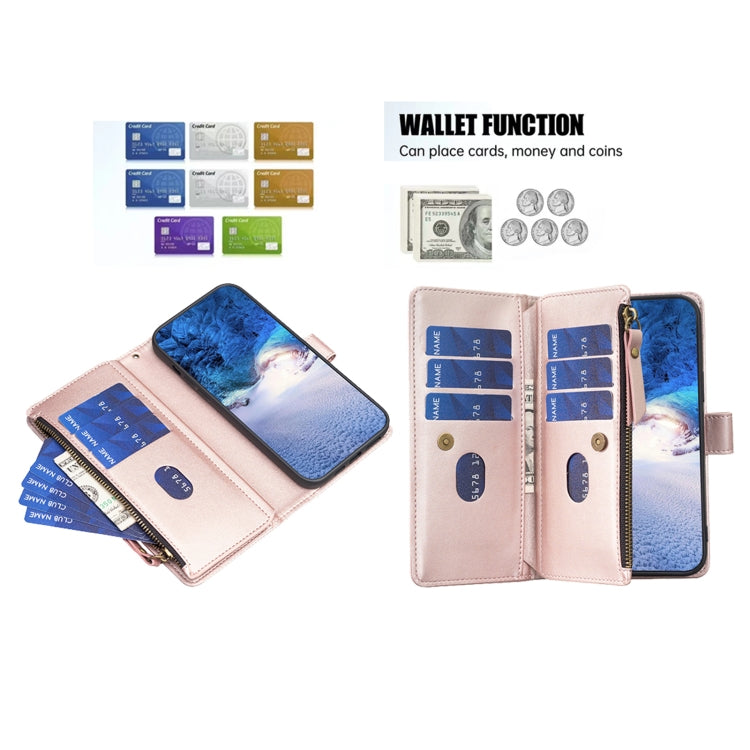 For Samsung Galaxy S25+ 5G 9 Card Slots Zipper Wallet Leather Flip Phone Case(Rose Gold) - Galaxy S25+ 5G Cases by PMC TechLife | Online Shopping South Africa | PMC TechLife | Buy Now Pay Later Mobicred