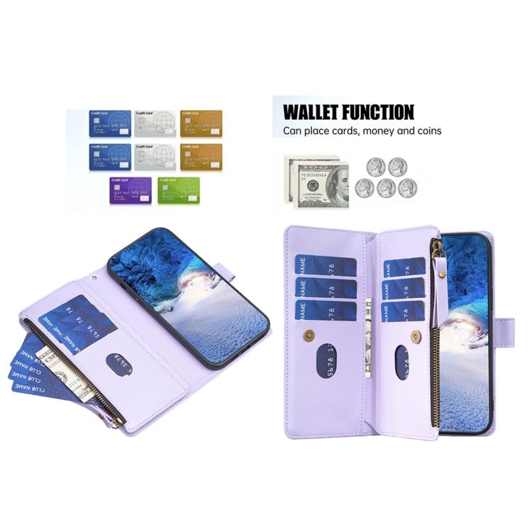 For Samsung Galaxy S25+ 5G 9 Card Slots Zipper Wallet Leather Flip Phone Case(Light Purple) - Galaxy S25+ 5G Cases by PMC TechLife | Online Shopping South Africa | PMC TechLife | Buy Now Pay Later Mobicred