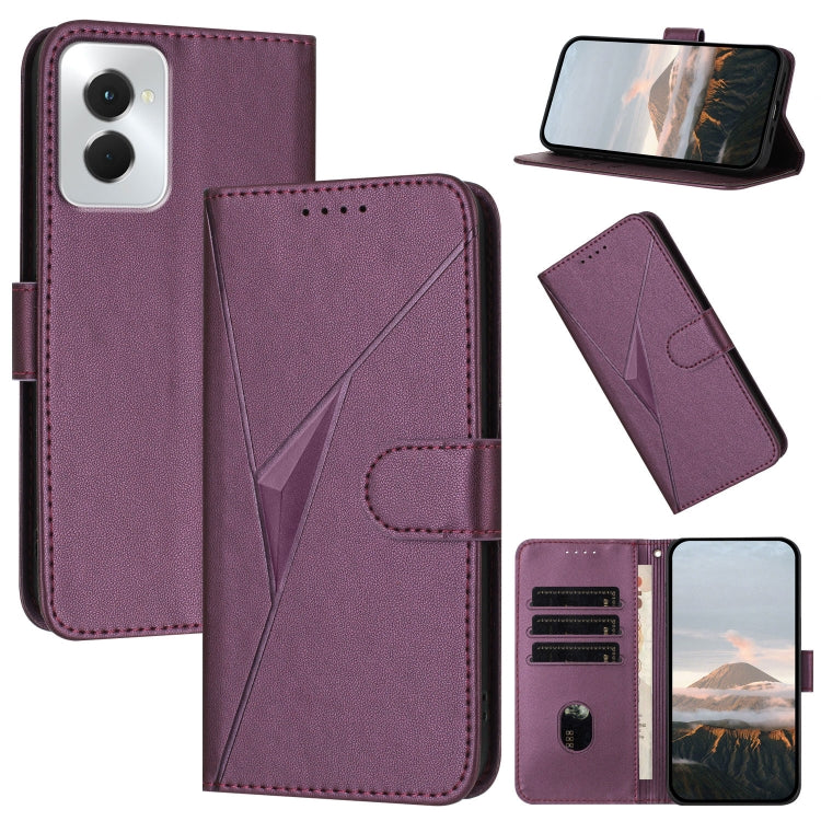 For Motorola Moto G Power 2024 Triangle Pattern Buckle Clasp Leather Phone Case(Dark Purple) - Motorola Cases by PMC Jewellery | Online Shopping South Africa | PMC Jewellery | Buy Now Pay Later Mobicred