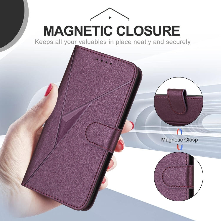 For Motorola Moto G Power 2024 Triangle Pattern Buckle Clasp Leather Phone Case(Dark Purple) - Motorola Cases by PMC Jewellery | Online Shopping South Africa | PMC Jewellery | Buy Now Pay Later Mobicred