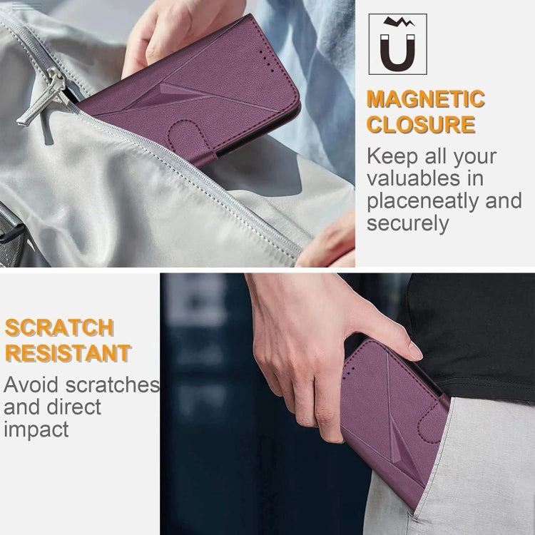 For Motorola Moto G Power 2024 Triangle Pattern Buckle Clasp Leather Phone Case(Dark Purple) - Motorola Cases by PMC Jewellery | Online Shopping South Africa | PMC Jewellery | Buy Now Pay Later Mobicred