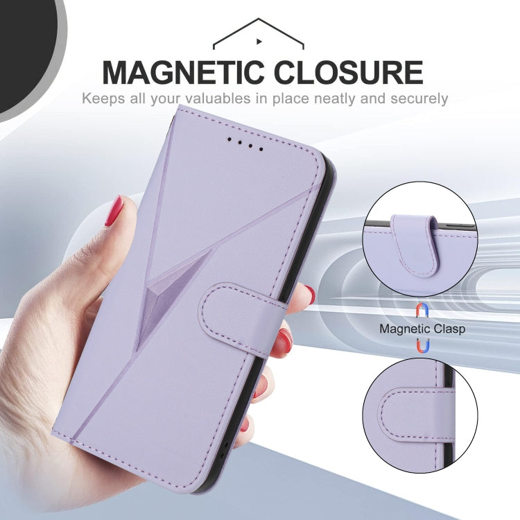 For Motorola Moto G Power 2024 Triangle Pattern Buckle Clasp Leather Phone Case(Light Purple) - Motorola Cases by PMC Jewellery | Online Shopping South Africa | PMC Jewellery | Buy Now Pay Later Mobicred